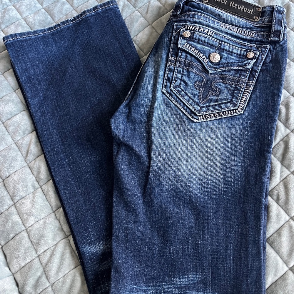 Rock Revival Women's Dark Blue Bootcut Jeans with Embroidered Pocket